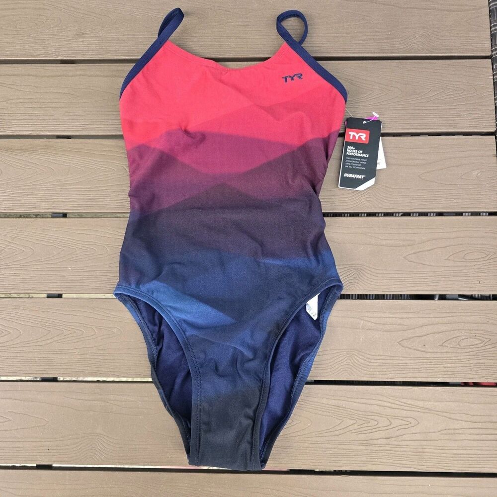 TYR Women's Durafast Elite Forge Ombre Cutoutfit One Piece Swimsuit Sz 30 New